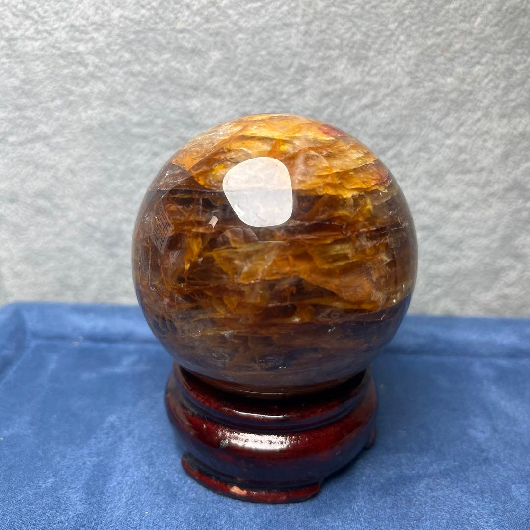 ファイアクオーツとゴールデンヒーラー共生　スフィア　直径 63.5mm