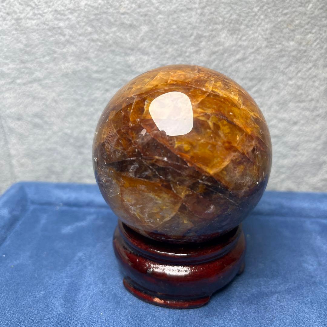 ファイアクオーツとゴールデンヒーラー共生　スフィア　直径 63.5mm