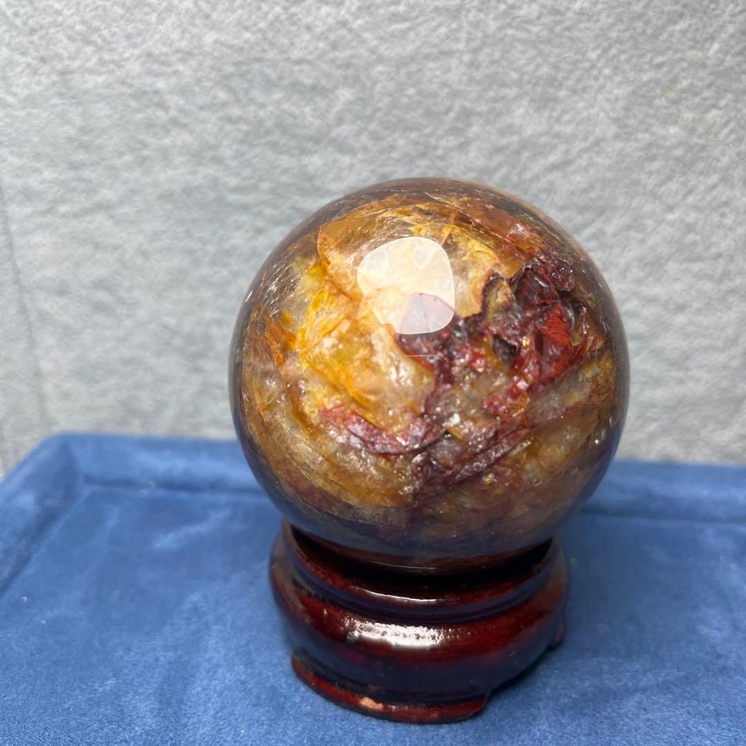 ファイアクオーツとゴールデンヒーラー共生　スフィア　直径 63.5mm
