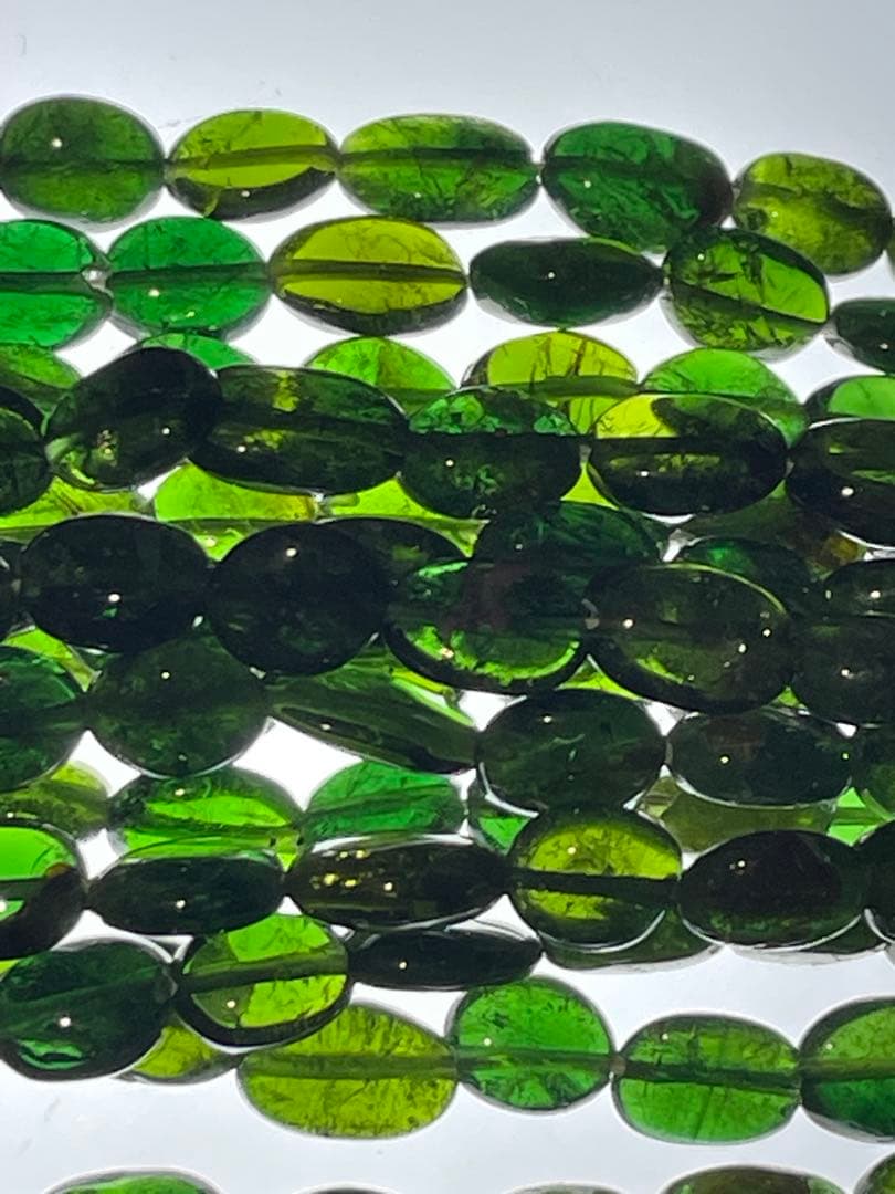 宝石質グリーントルマリン 大粒オーバル 21連セット(約39cm) 【高品質】