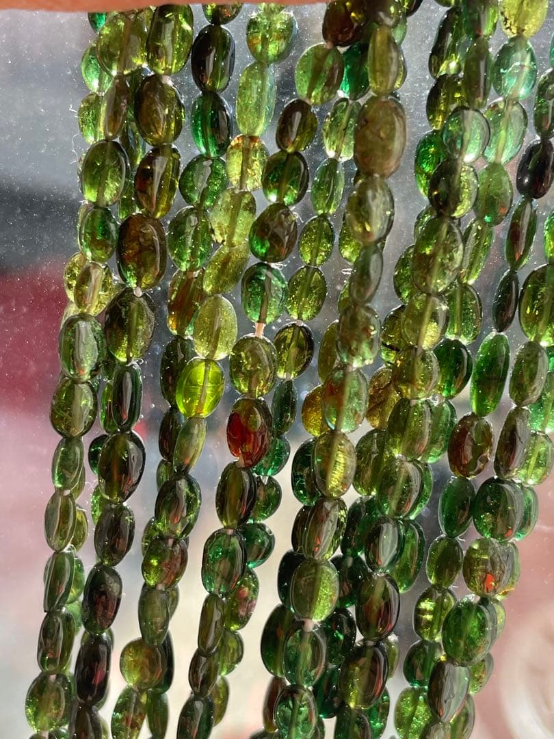 宝石質グリーントルマリン 大粒オーバル 21連セット(約39cm) 【高品質】