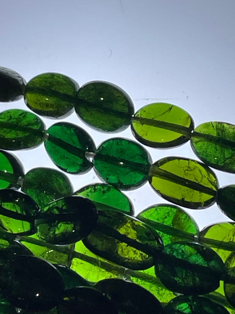 宝石質グリーントルマリン 大粒オーバル 21連セット(約39cm) 【高品質】