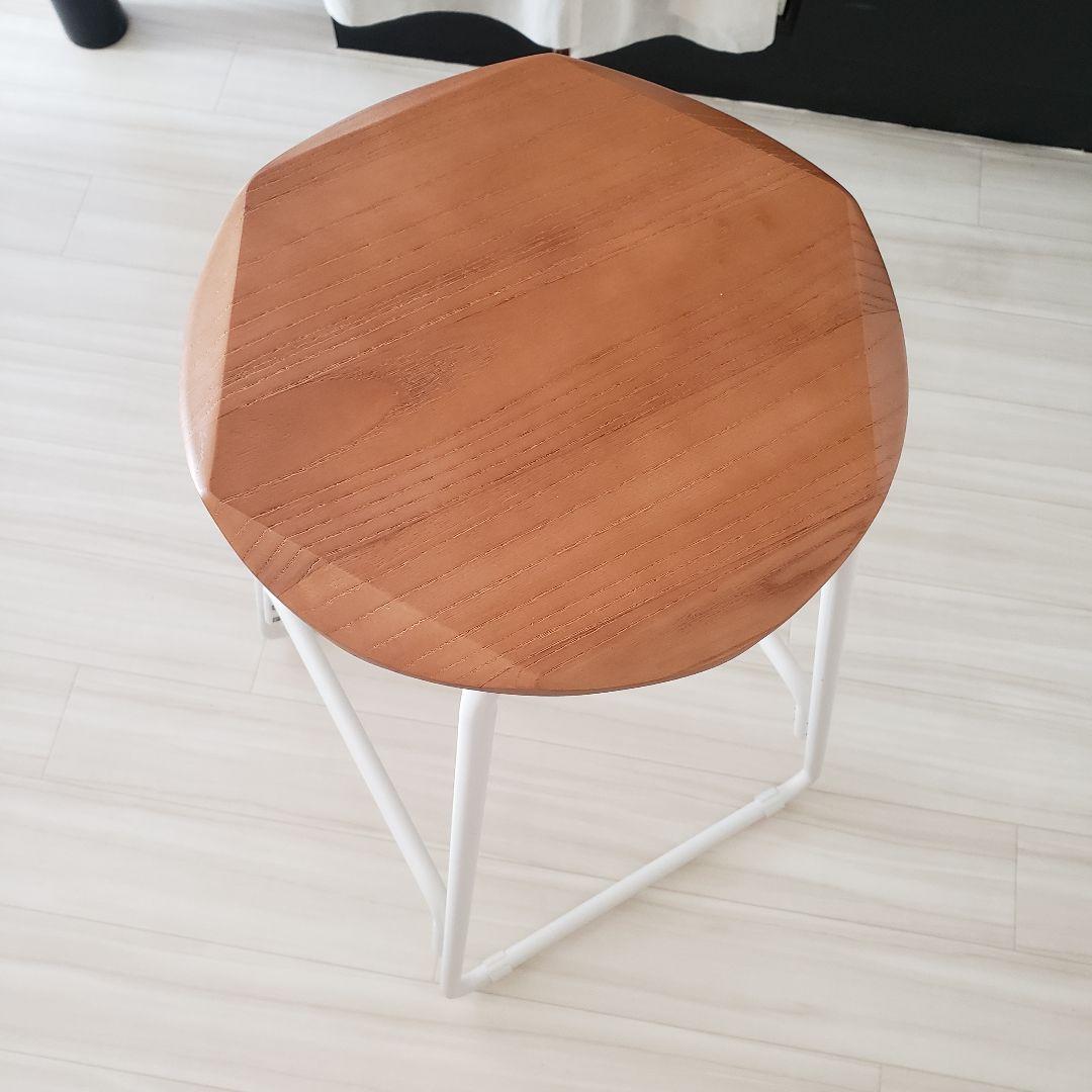 二脚 カウンターチェア ハイチェア 高さ65.5八角形スツール 木製天板 白脚