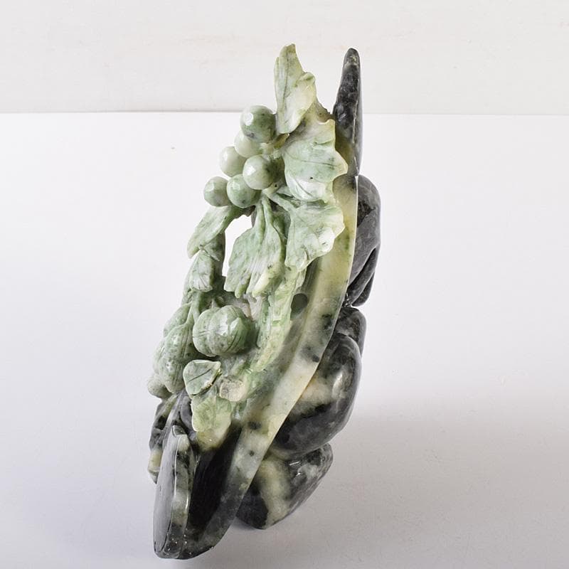 中国　玉石翡翠玉　果実彫　床飾　置物　重さ約1371g　D　R7574