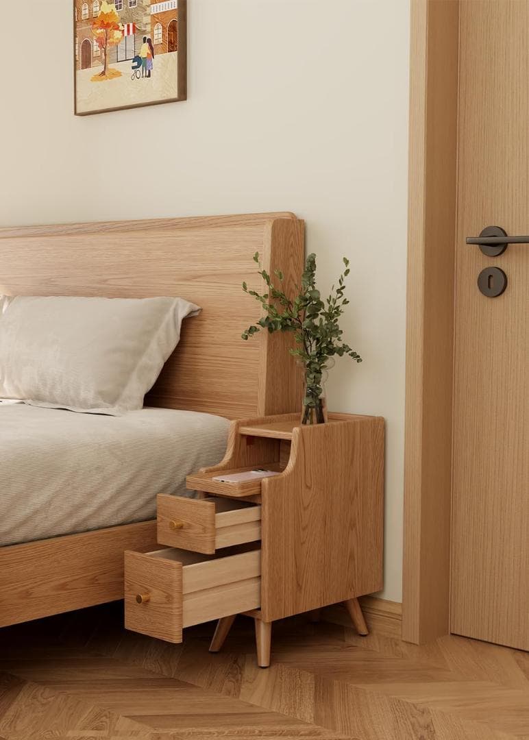 マンゴーウッド製 ナイトテーブル 3段引き出し ナチュラルウッド