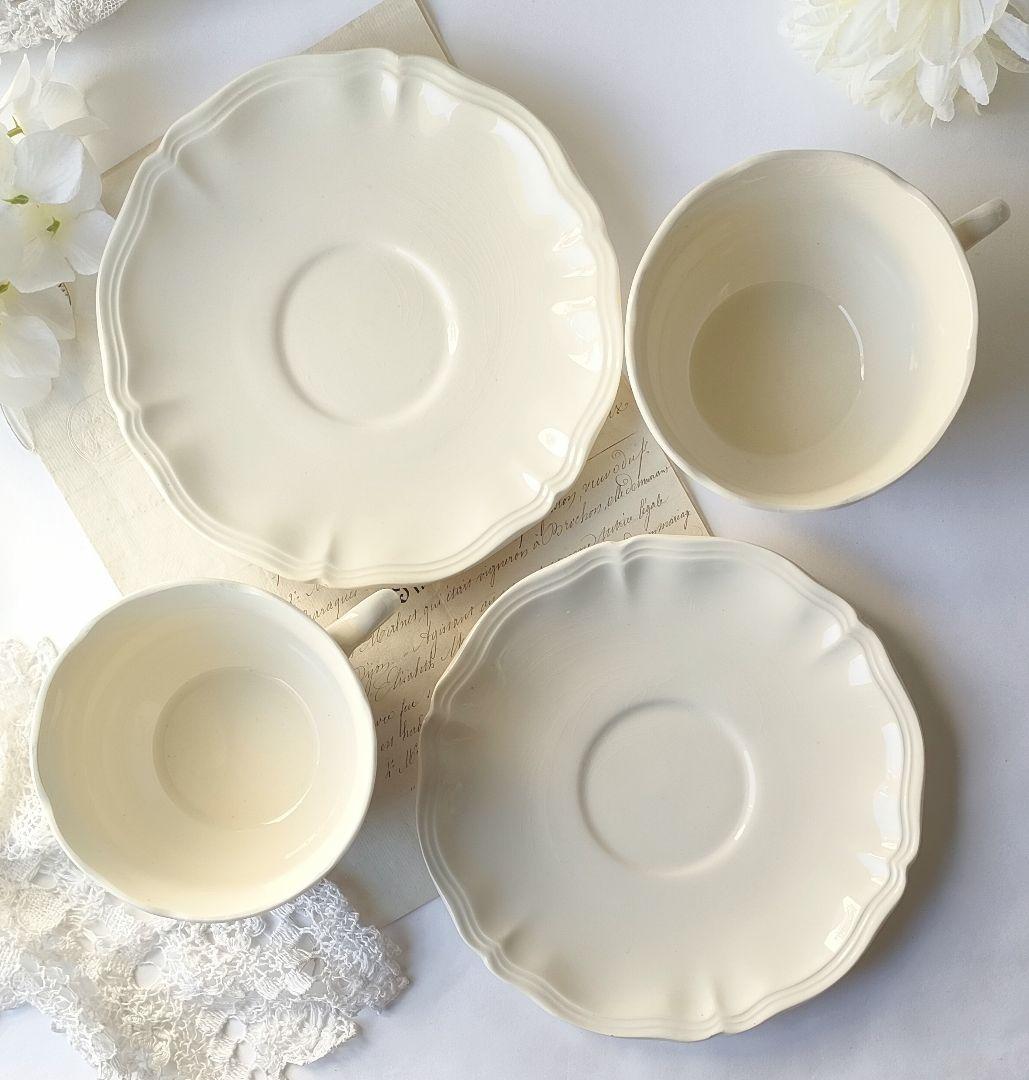 サルグミンヌ　花リム　大きなショコラカップ　２客　フランスアンティーク