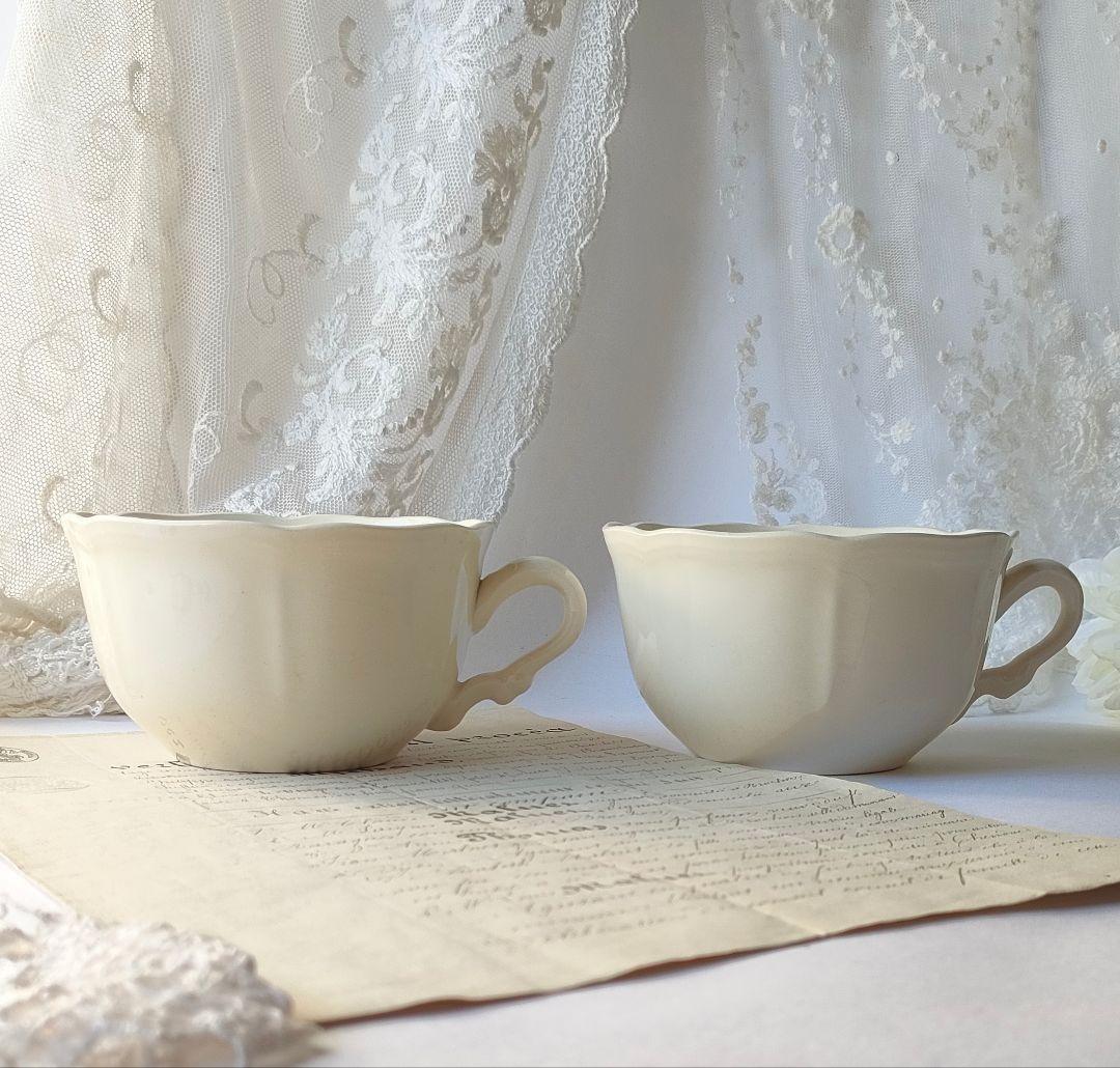 サルグミンヌ　花リム　大きなショコラカップ　２客　フランスアンティーク