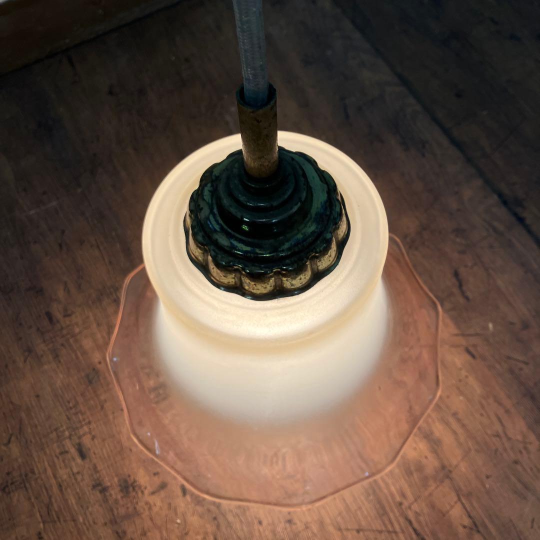 D-2 ⑤ 昭和レトロ フリル型 ガラスシェード ペンダントライト シーリング