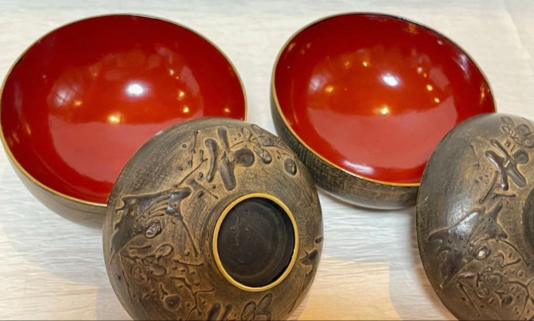 鉄錆塗 漆器 会津塗 吸物椀 2客 骨董 蓋付き椀 明治大正時代267 - メルカリ
