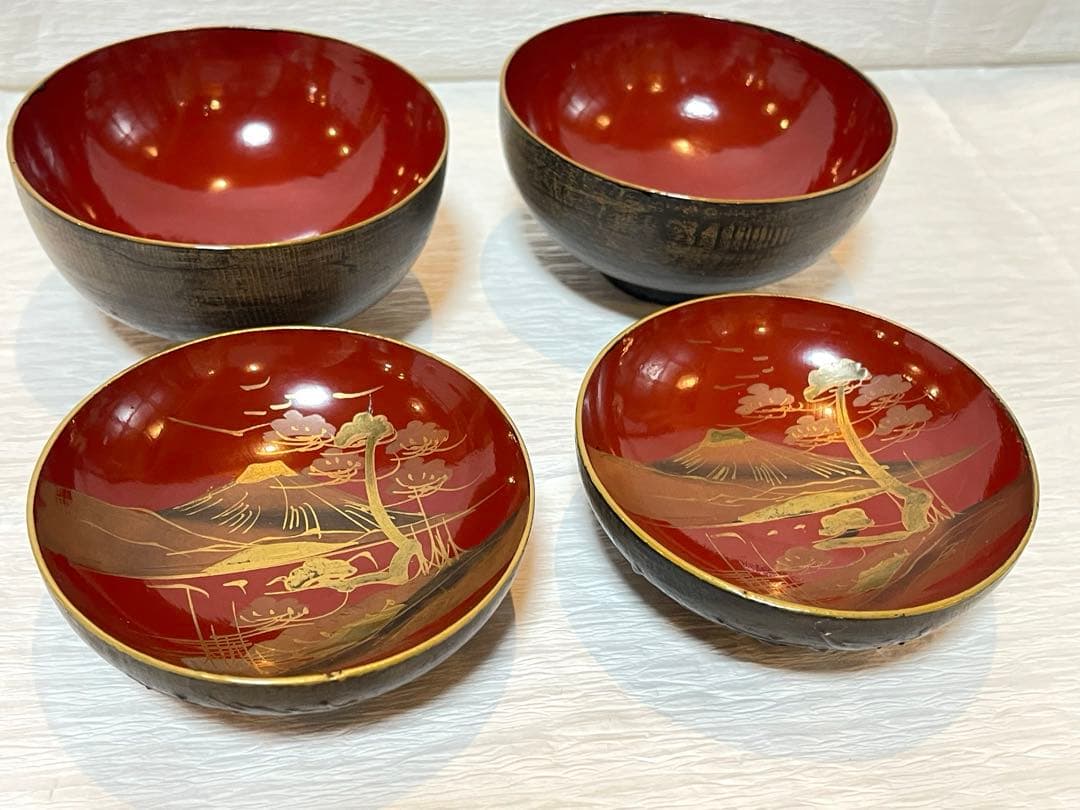 鉄錆塗 漆器 会津塗 吸物椀 2客 骨董 蓋付き椀 明治大正時代267 - メルカリ