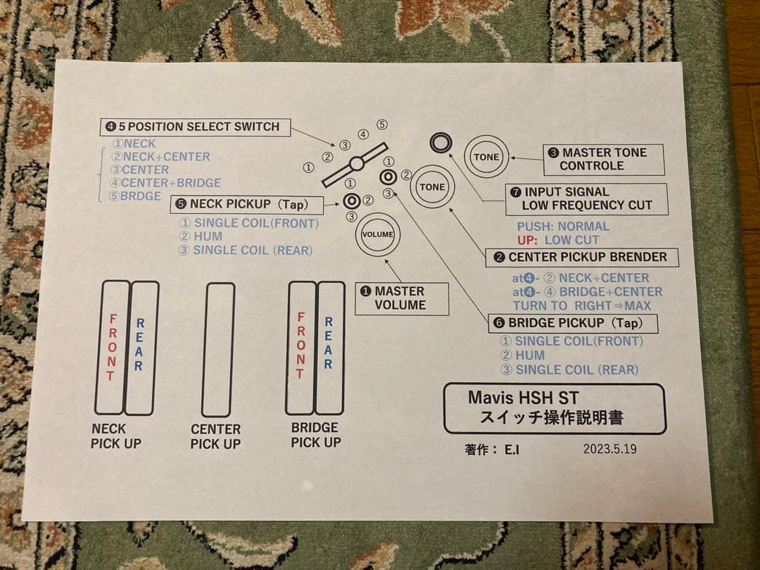 ☆Mavis   STピックアップ構成をHSHに変更改造し多彩な音色を実現