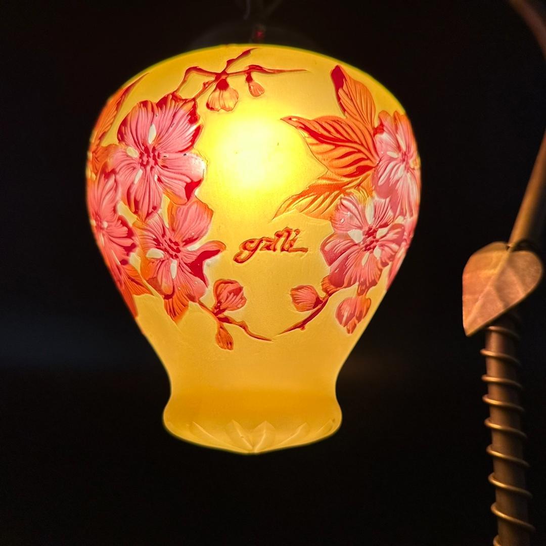 エミールガレ 一灯吊りランプ 林檎紋 カメオ彫り 被せガラス 高さ