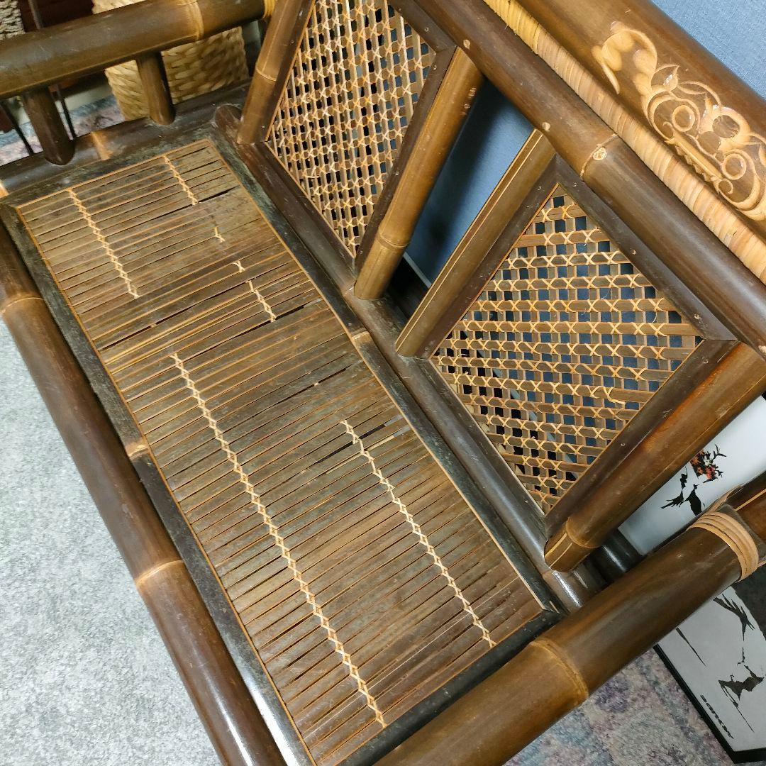 ヴィンテージ レトロ アジアン家具 竹製ソファ 籐巻き 2人掛け