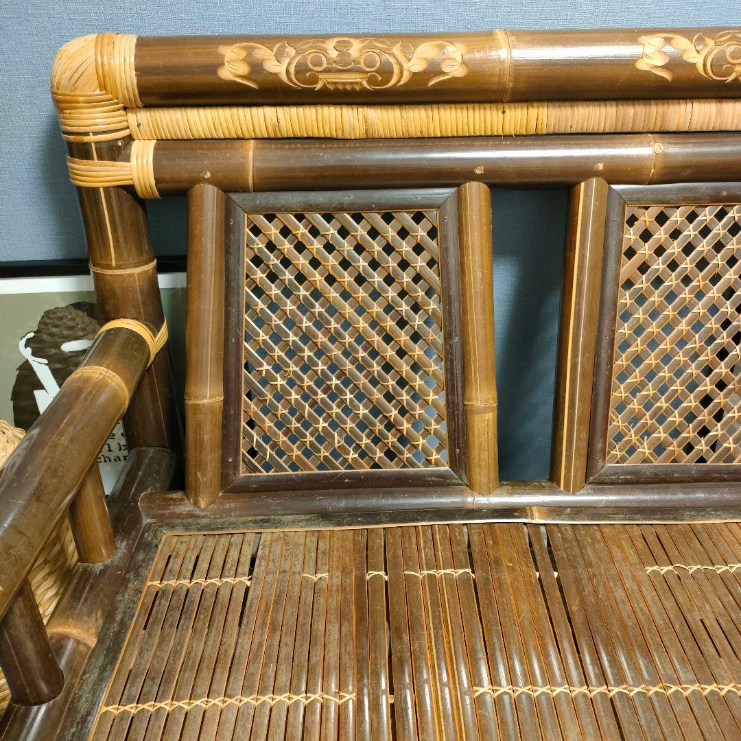 ヴィンテージ レトロ アジアン家具 竹製ソファ 籐巻き 2人掛け