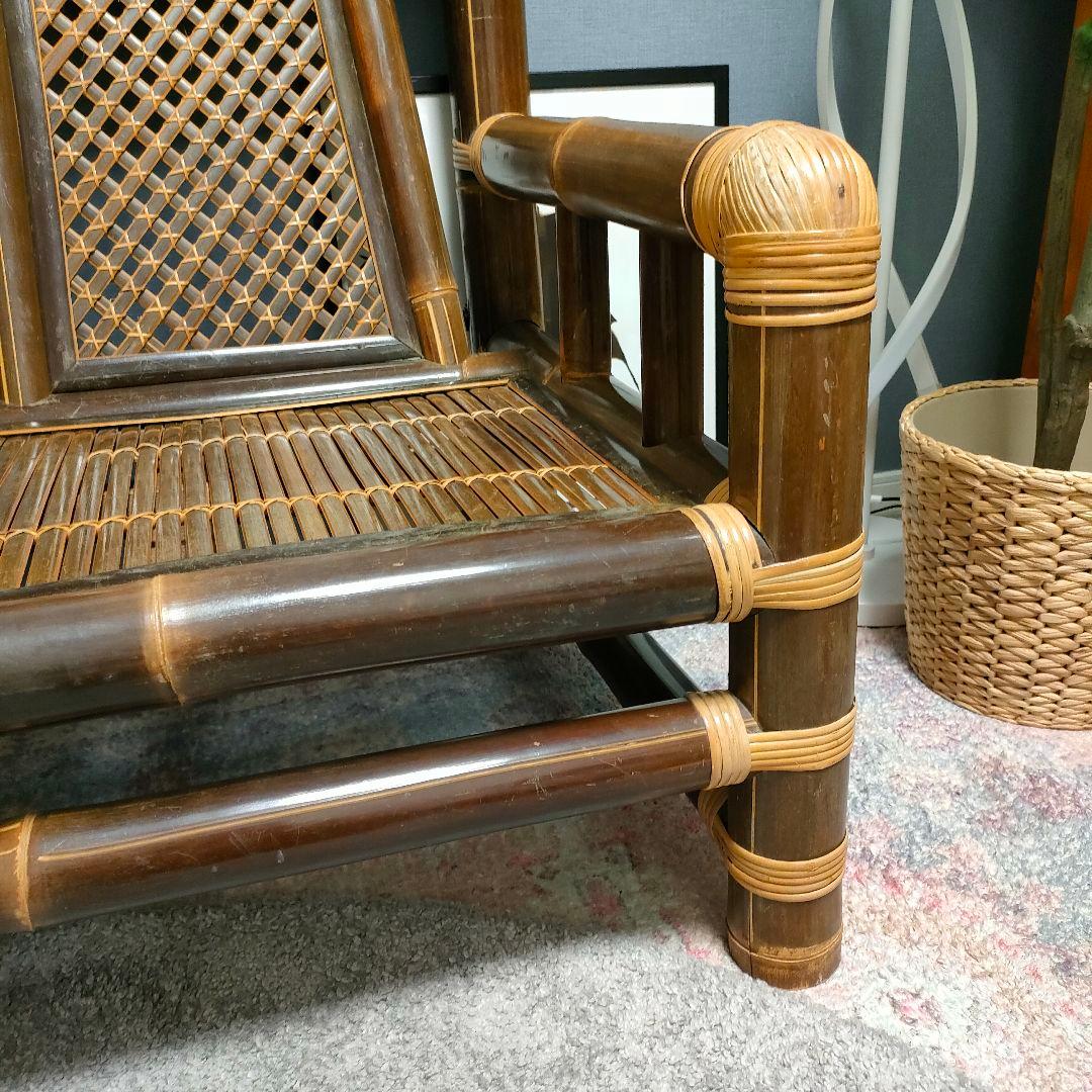 ヴィンテージ レトロ アジアン家具 竹製ソファ 籐巻き 2人掛け