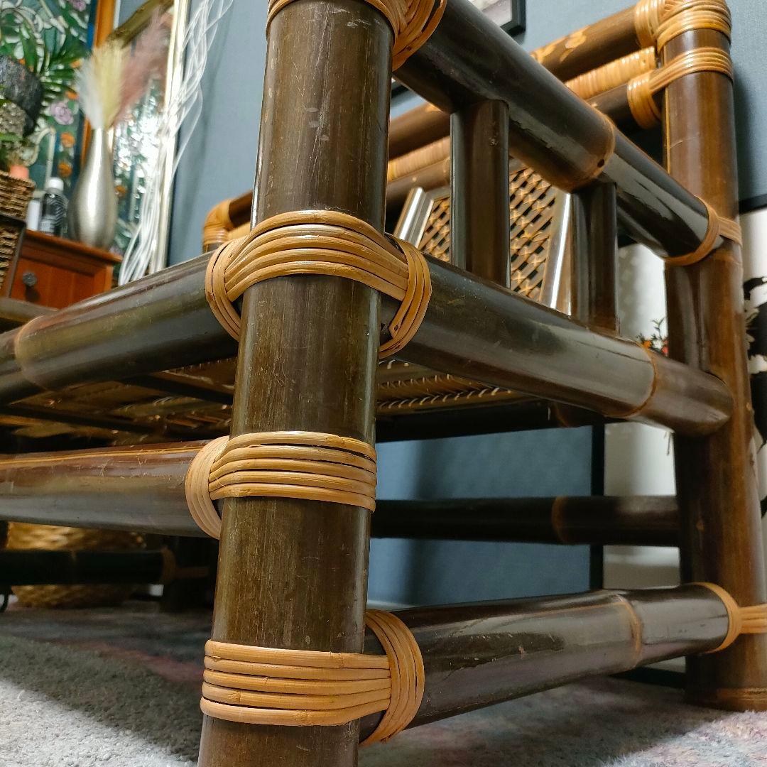 ヴィンテージ レトロ アジアン家具 竹製ソファ 籐巻き 2人掛け