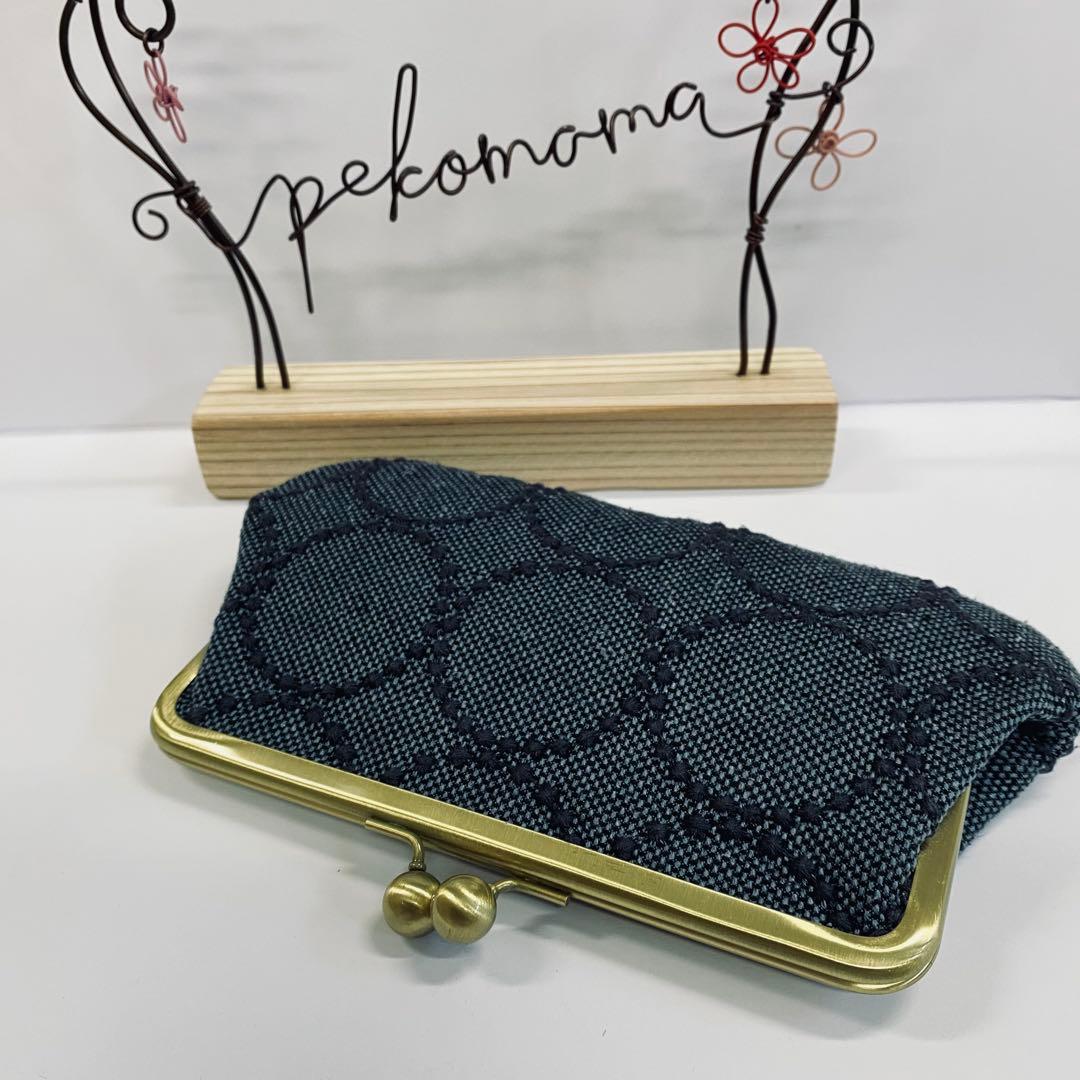 親子がま口長財布＊ハンドメイド＊ミナペルホネン＊tambourine＊ネイビー