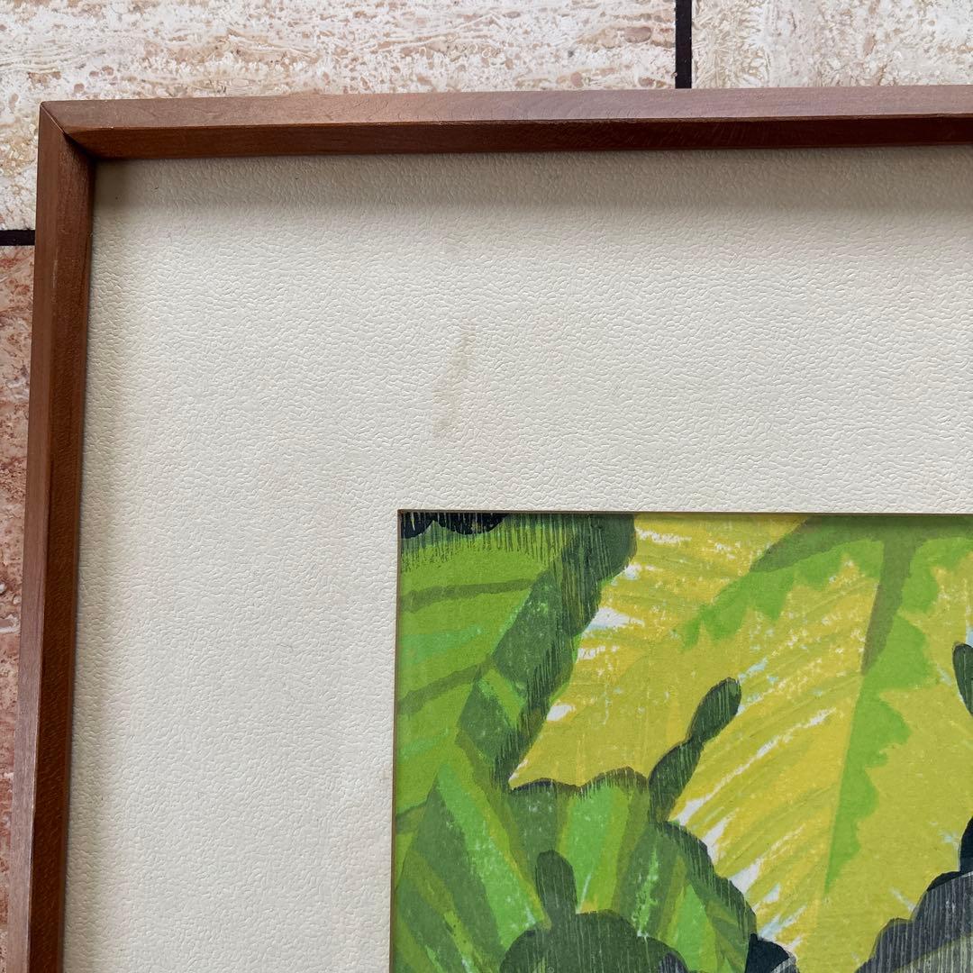 池田修三 「あかいとり」 木版画1976年制作　額入り直筆サイン　人物画希少作品