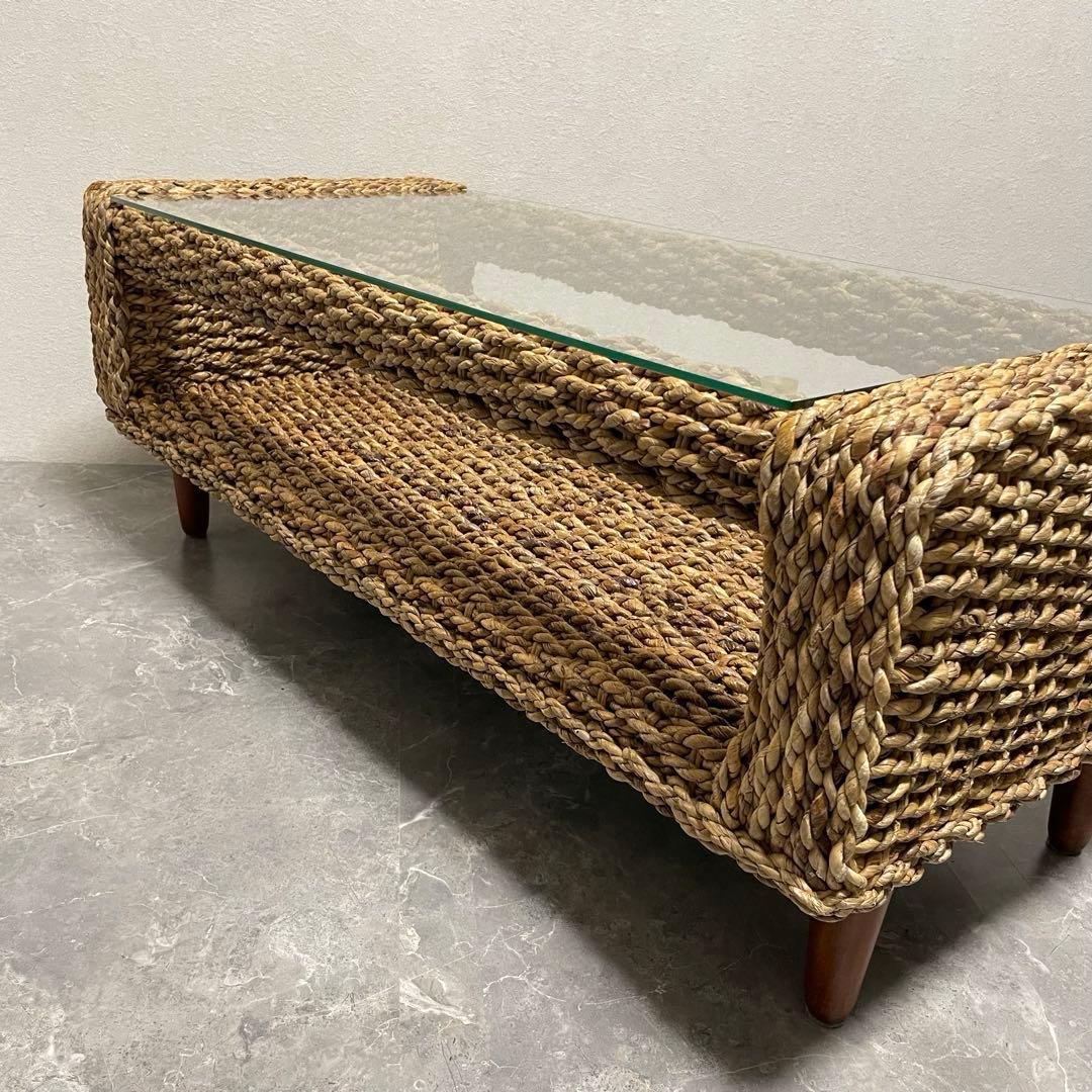 アジアン家具 アバカセンターテーブル 強化ガラス天板 収納棚付き 南国　バリ風