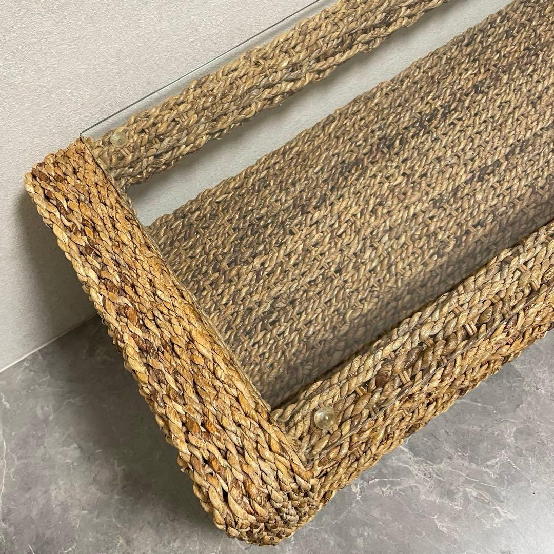 アジアン家具 アバカセンターテーブル 強化ガラス天板 収納棚付き 南国　バリ風