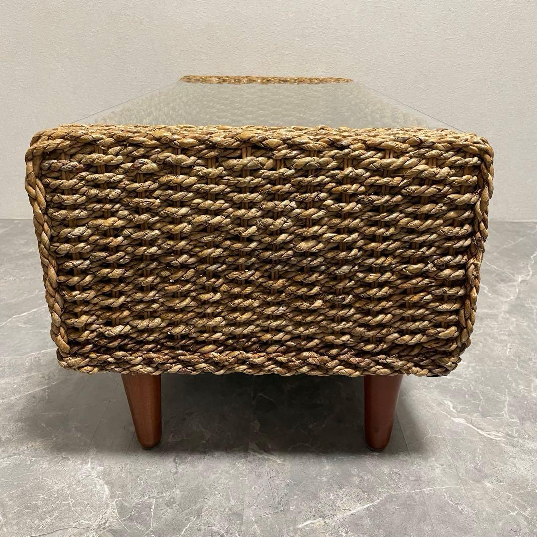 アジアン家具 アバカセンターテーブル 強化ガラス天板 収納棚付き 南国　バリ風