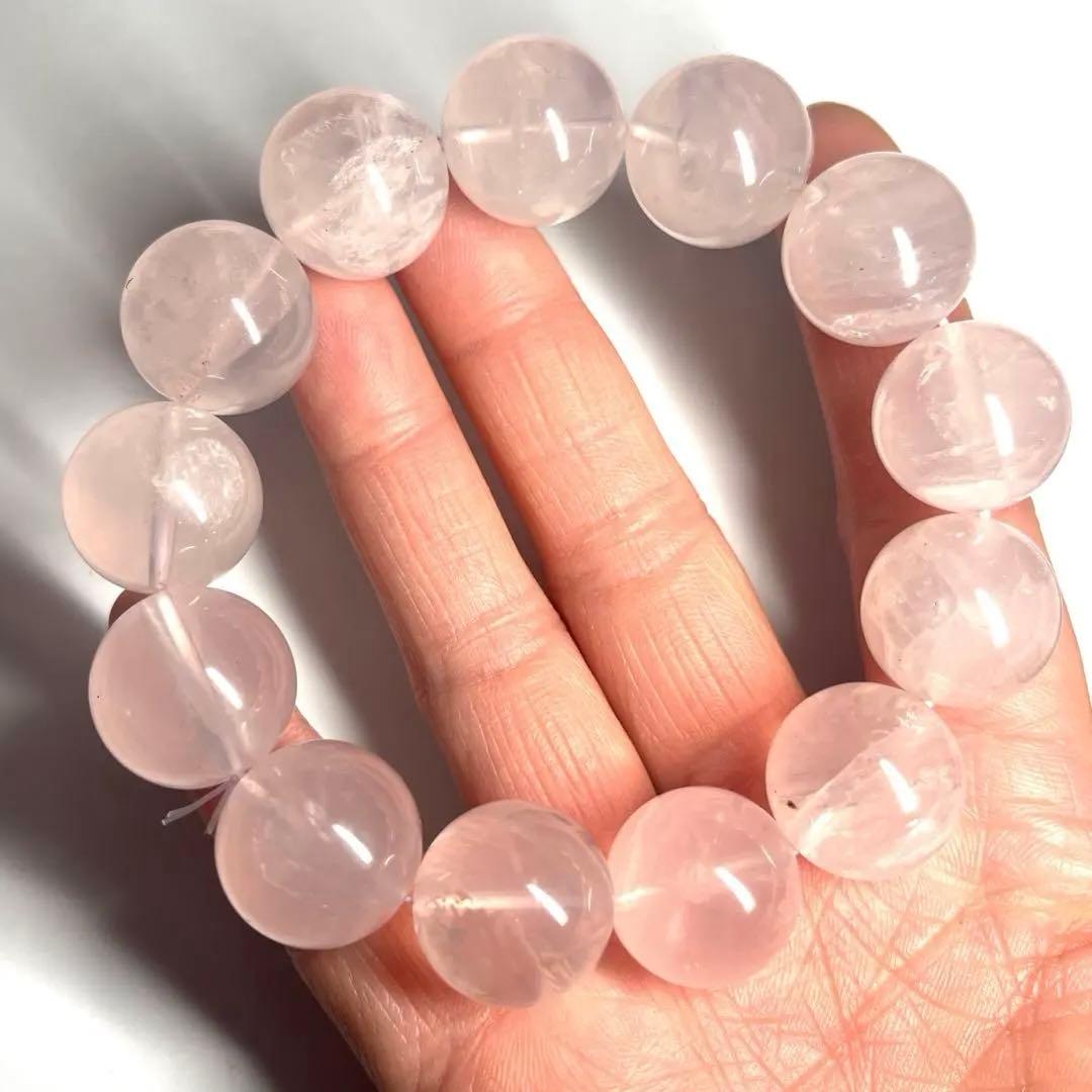 大玉17.5㍉ローズクォーツ　ブレスレット　天然石 クリスタル　弾性ロープ付
