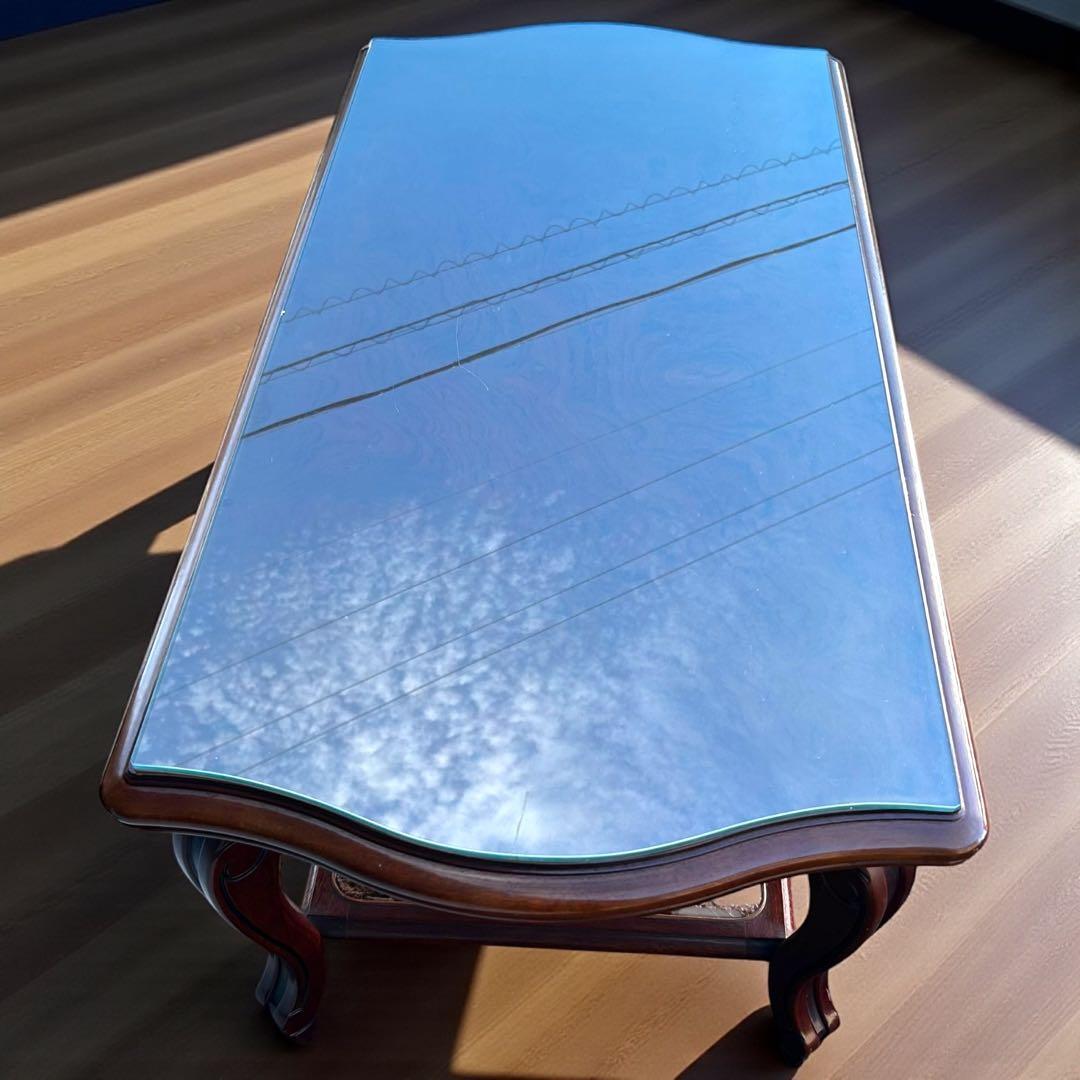 稀少✨送料無料❣️karimoku 猫脚 ガラステーブル ローテーブル ラタン棚付