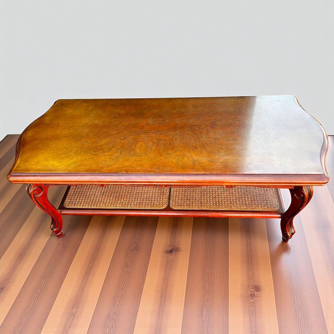 稀少✨送料無料❣️karimoku 猫脚 ガラステーブル ローテーブル ラタン棚付