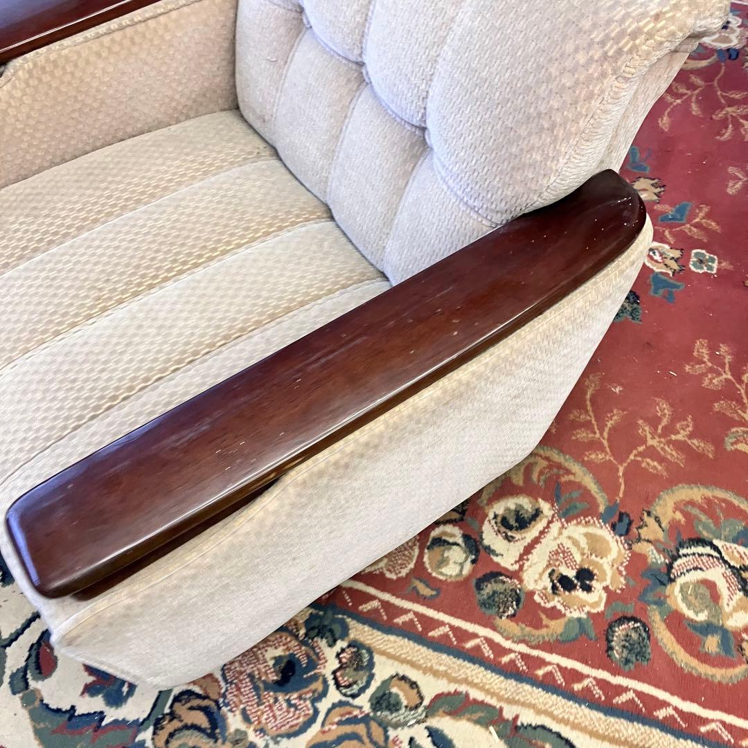 ① 昭和レトロ 馬場家具 木製フレーム アームチェア 1人掛けベロアソファー