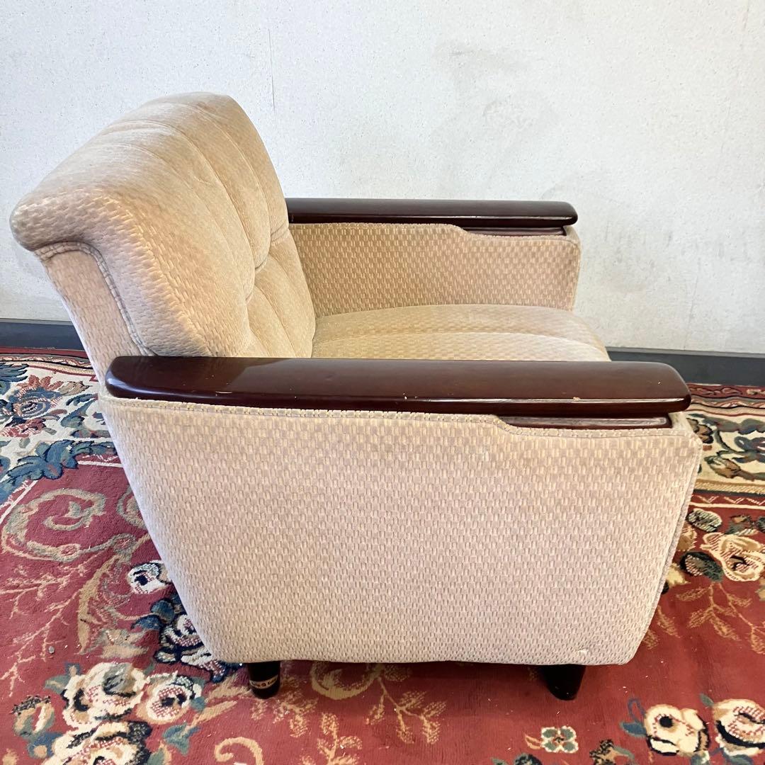 ① 昭和レトロ 馬場家具 木製フレーム アームチェア 1人掛けベロアソファー
