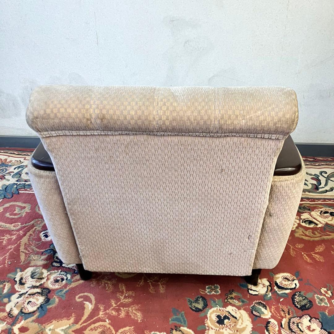 ① 昭和レトロ 馬場家具 木製フレーム アームチェア 1人掛けベロアソファー