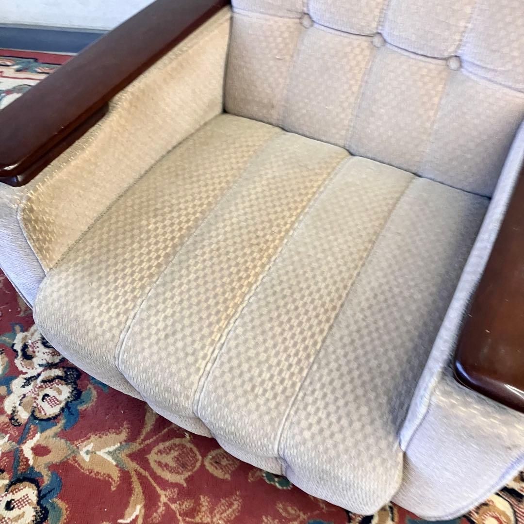 ① 昭和レトロ 馬場家具 木製フレーム アームチェア 1人掛けベロアソファー