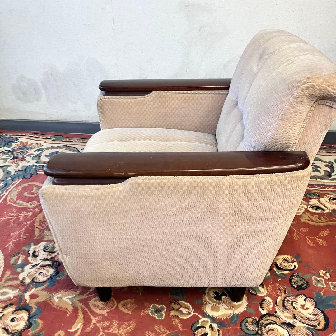 ① 昭和レトロ 馬場家具 木製フレーム アームチェア 1人掛けベロアソファー