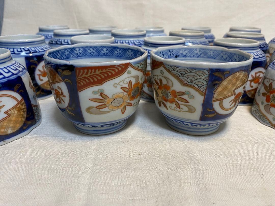 伊万里　古伊万里　色絵　金襴手　ちょこ　猪口　花の図　大正元年　20客