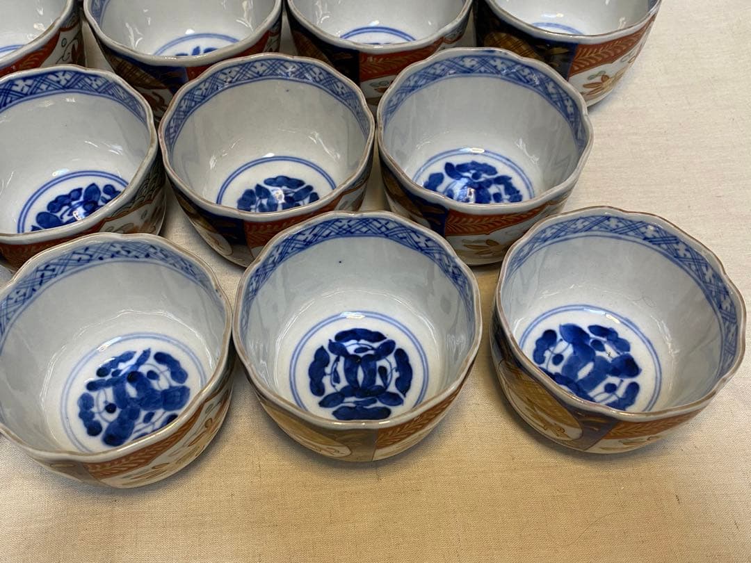 伊万里　古伊万里　色絵　金襴手　ちょこ　猪口　花の図　大正元年　20客