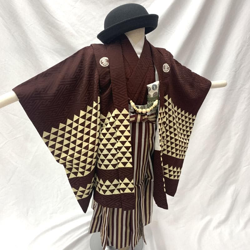 505ab14■七五三 五歳 男児 着物&羽織&袴&角帯 刺繍 虎■状態良好