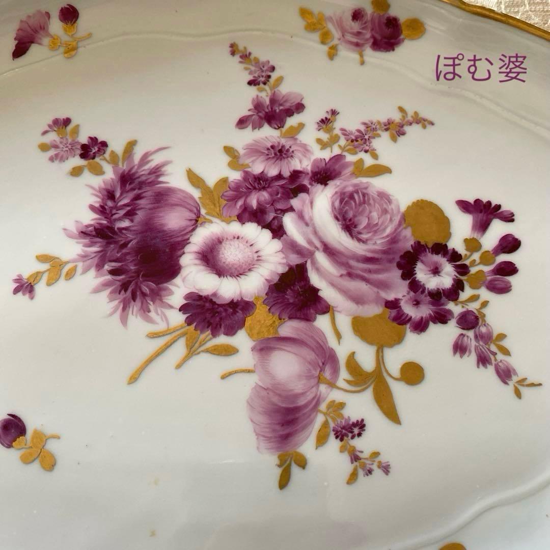 【アンティークマイセン】18世紀／楕円皿 トレイ「カマイユ／印象主義の薔薇」