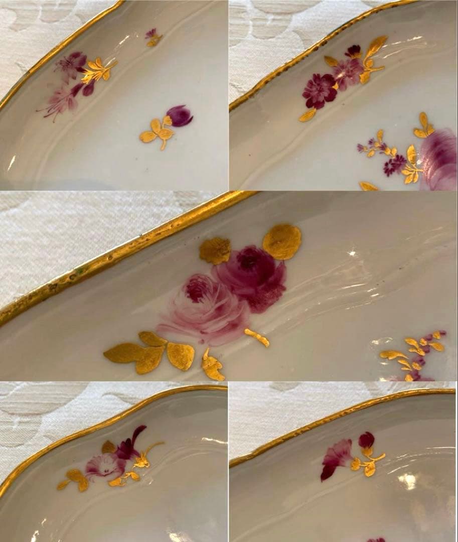 【アンティークマイセン】18世紀／楕円皿 トレイ「カマイユ／印象主義の薔薇」