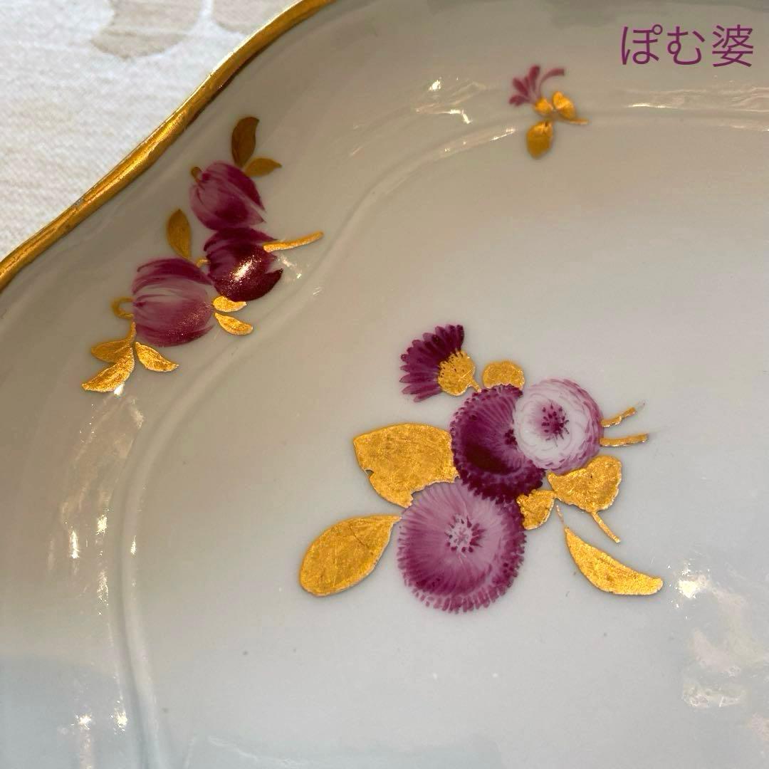 【アンティークマイセン】18世紀／楕円皿 トレイ「カマイユ／印象主義の薔薇」