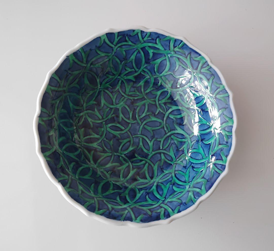 わらび唐草　五寸　花型　銘々皿揃(五枚)　田代亮秀　有田焼　手描　未使用