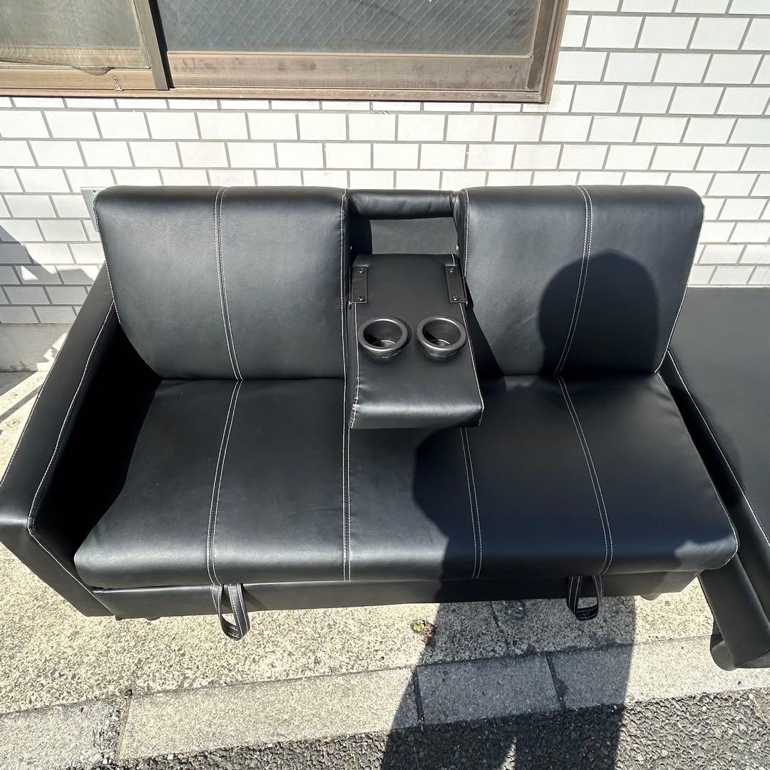 引き取り限定川口市 多機能ソファ　ソファベッド ドリンクホルダー　オットマン 黒