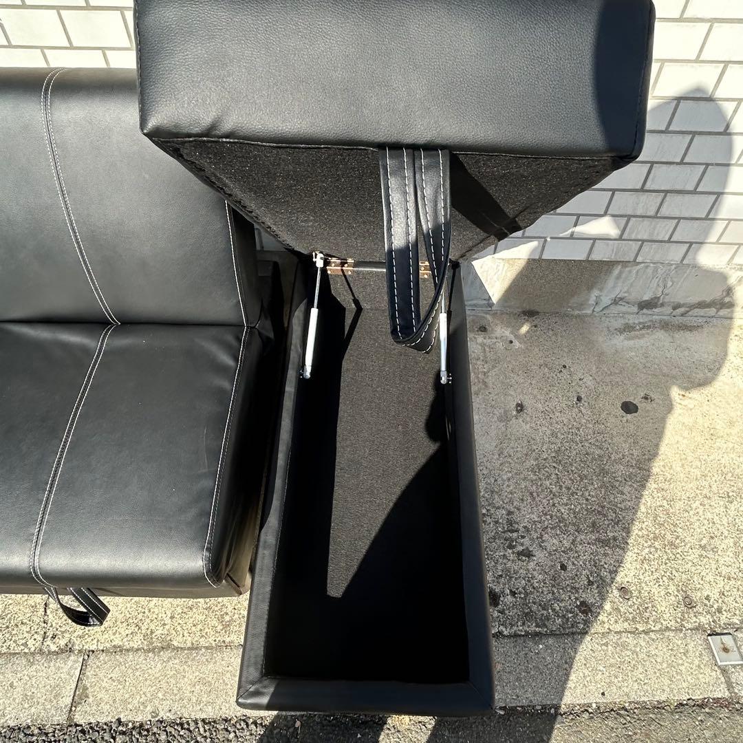 引き取り限定川口市 多機能ソファ　ソファベッド ドリンクホルダー　オットマン 黒