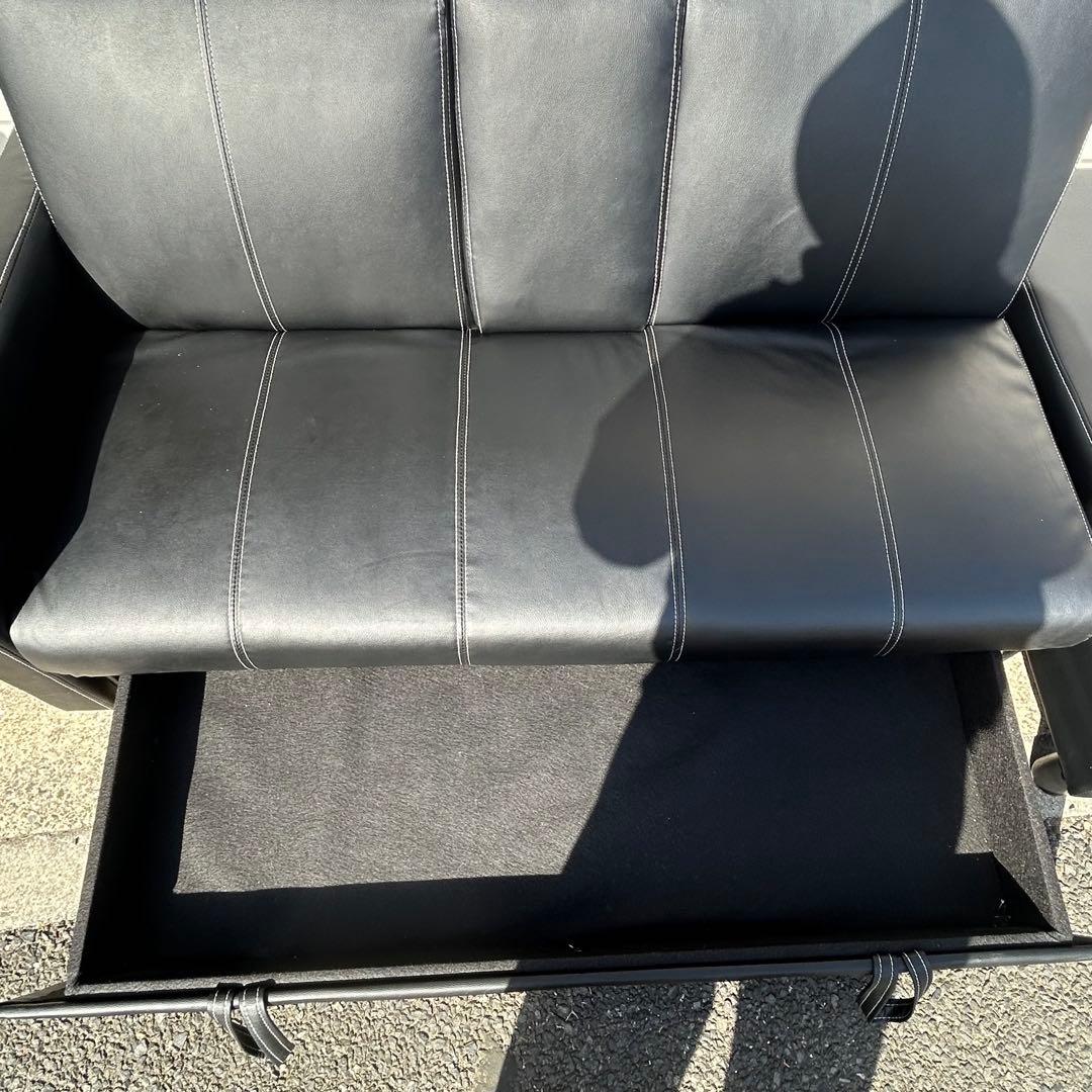 引き取り限定川口市 多機能ソファ　ソファベッド ドリンクホルダー　オットマン 黒