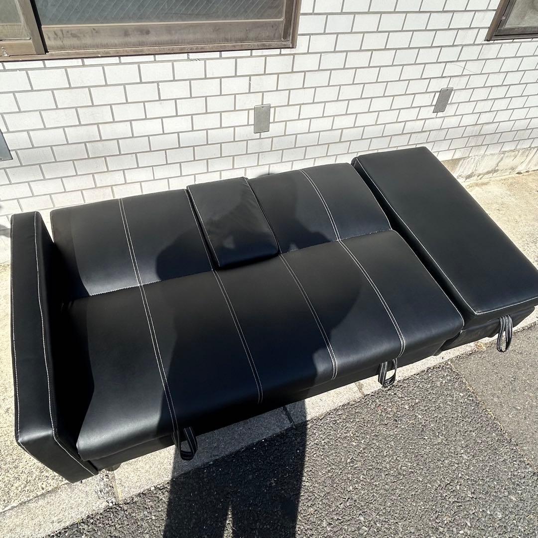 引き取り限定川口市 多機能ソファ　ソファベッド ドリンクホルダー　オットマン 黒
