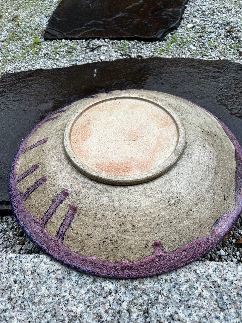 大皿　青とピンクの珍しい色合い　アンティーク