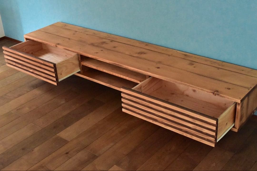 1台限定！直ぐ発送！】テレビボード180㎝サイド格子ミディアムブラウン鉄脚　無垢