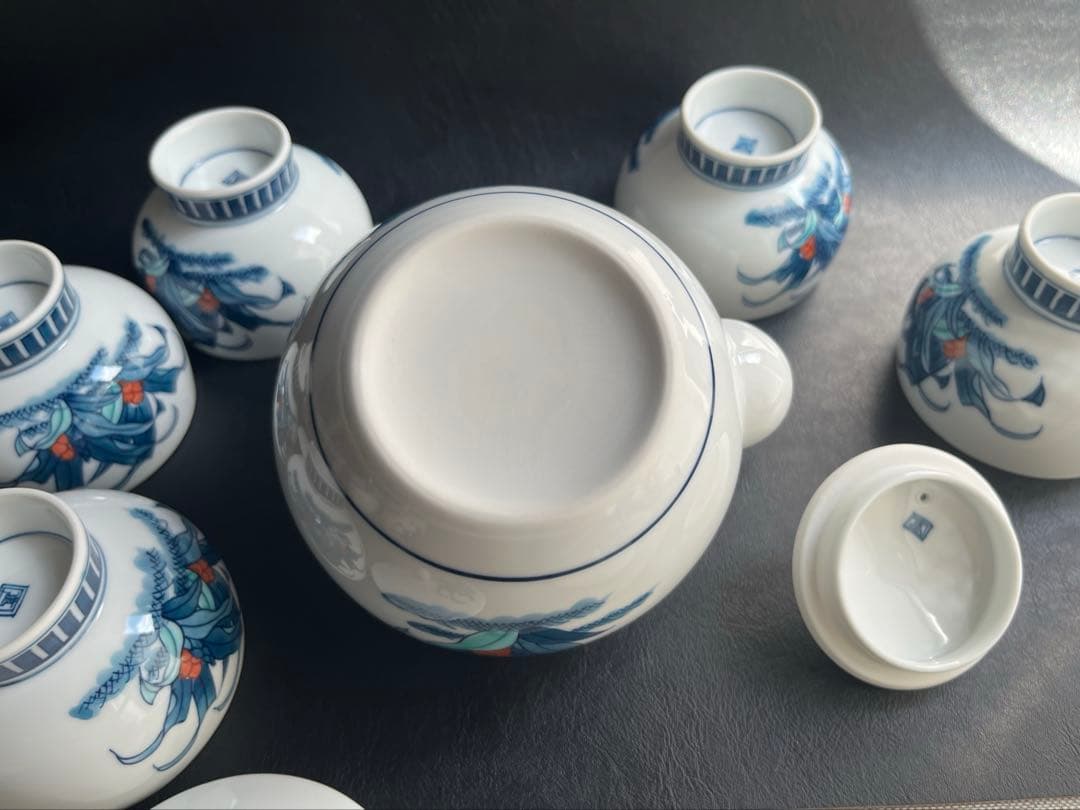 伊万里焼　畑萬陶苑　万年青　おもと　オモト　茶器揃　急須1点　蓋付き湯呑　6点