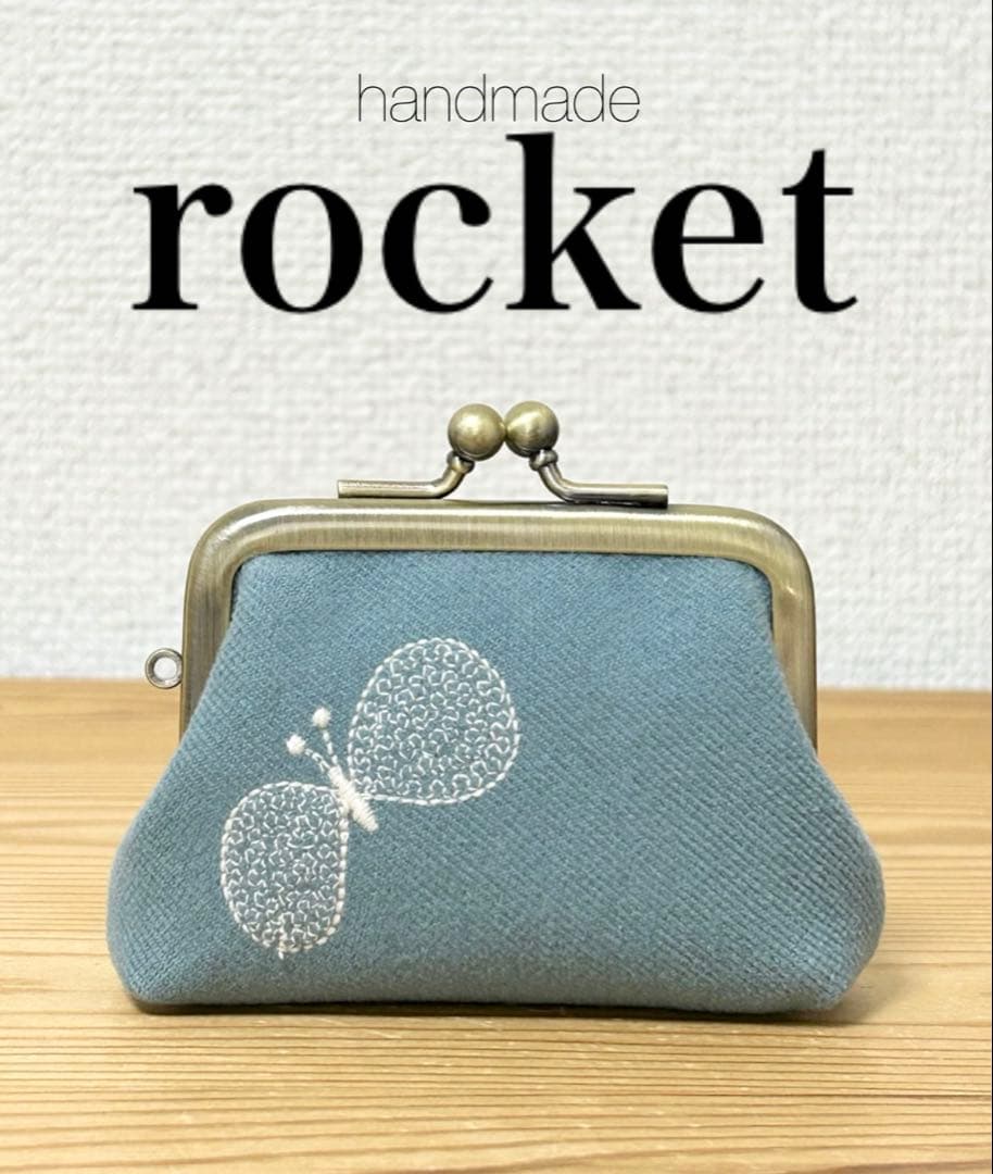 ハンドメイド がま口 小銭入れ choucho DOP ミナペルホネン ブルー