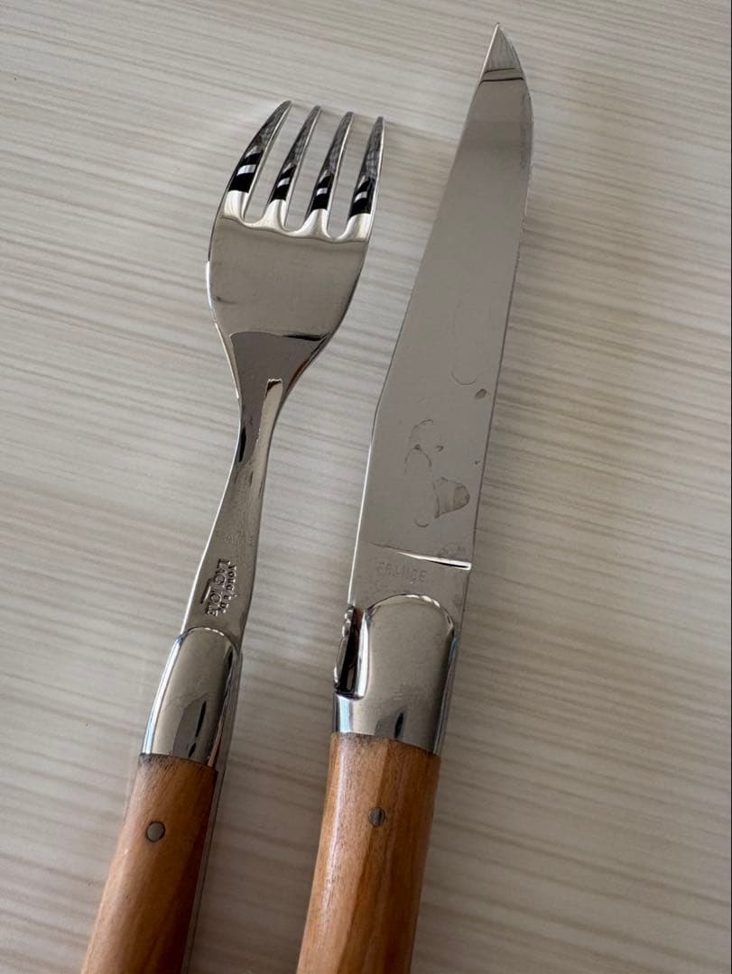 希少フォルジュドライヨール テーブルナイフフォークオリーブウッドセット