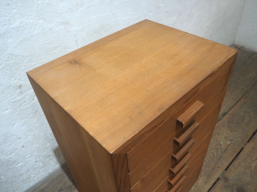 1244 ②10kg 重厚な無垢材の収納棚　袖机　引き出し　チェスト　テーブル